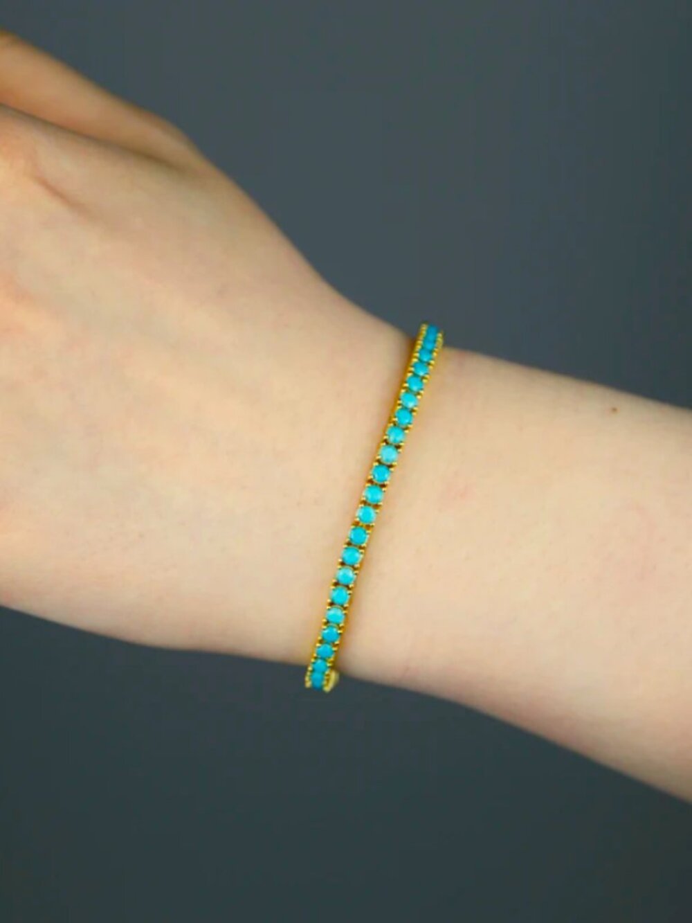 14K Gold Womens Natural Turquoise Gemstone Tennis Bracelet 14 K Silver Jewelry - Picture 2 of 6